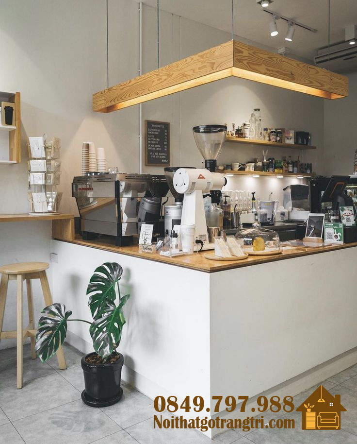 Quầy order cafe mặt gỗ hiện đại