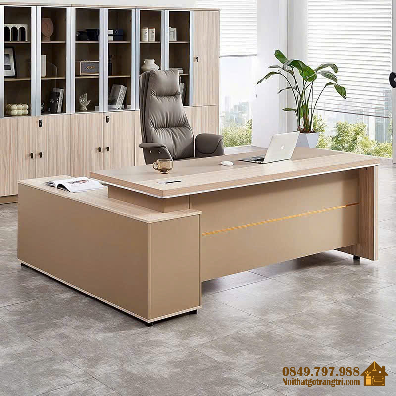 Bàn giám đốc màu kem hiện đại